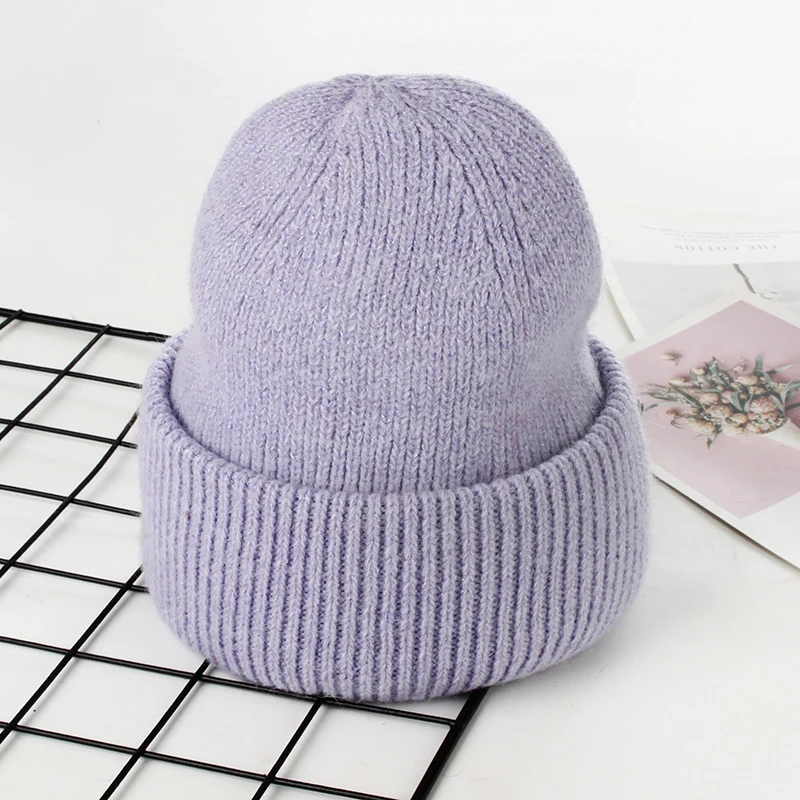 VISROVER 9 Colors Unisex Solid Color Real Rabbit Fur Beanies Winter Hat For Woman Knit Bonnet Acrylic Woman Autumn Warm Skullies