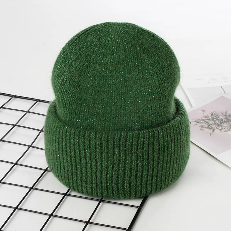 VISROVER 9 Colors Unisex Solid Color Real Rabbit Fur Beanies Winter Hat For Woman Knit Bonnet Acrylic Woman Autumn Warm Skullies