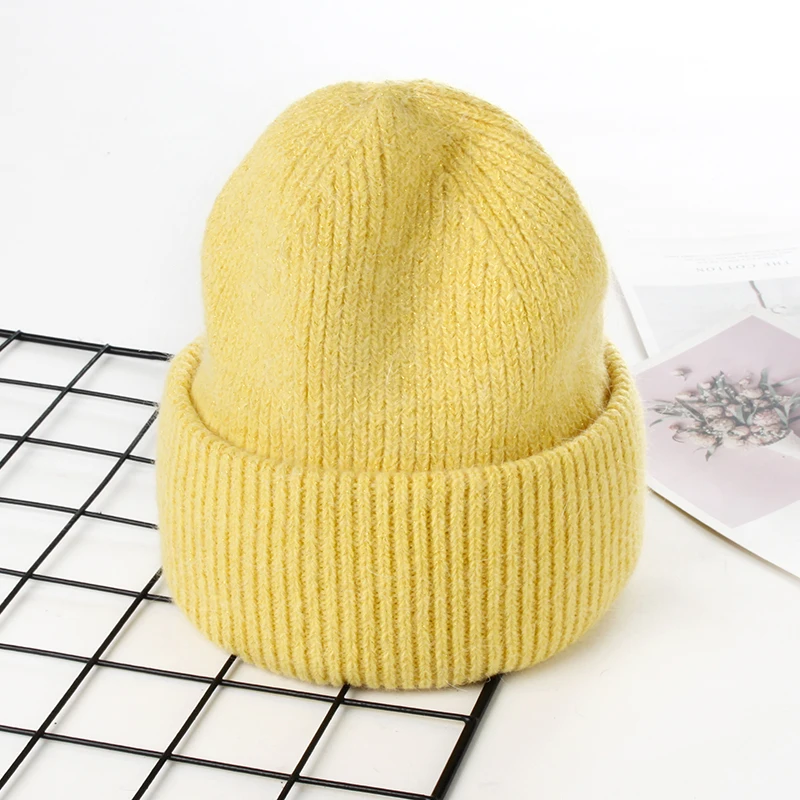 VISROVER 9 Colors Unisex Solid Color Real Rabbit Fur Beanies Winter Hat For Woman Knit Bonnet Acrylic Woman Autumn Warm Skullies