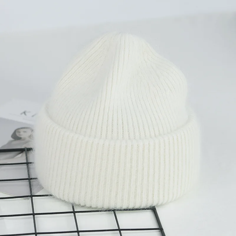 VISROVER 9 Colors Unisex Solid Color Real Rabbit Fur Beanies Winter Hat For Woman Knit Bonnet Acrylic Woman Autumn Warm Skullies