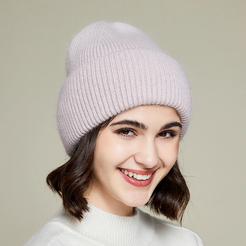 VISROVER 9 Colors Unisex Solid Color Real Rabbit Fur Beanies Winter Hat For Woman Knit Bonnet Acrylic Woman Autumn Warm Skullies