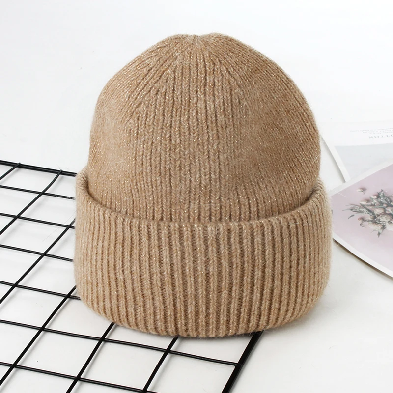 VISROVER 9 Colors Unisex Solid Color Real Rabbit Fur Beanies Winter Hat For Woman Knit Bonnet Acrylic Woman Autumn Warm Skullies