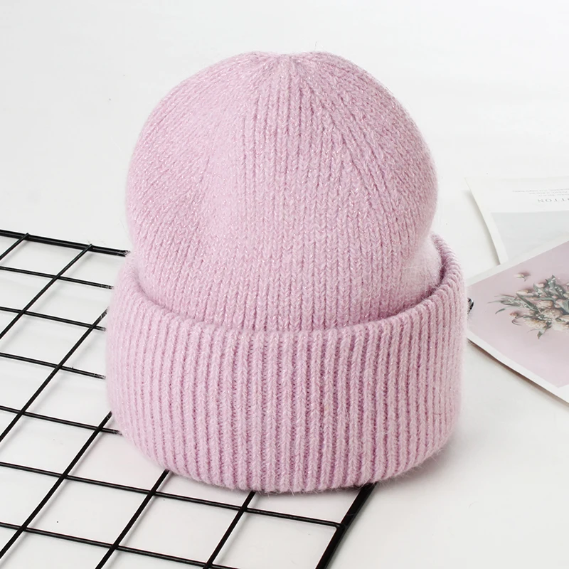 VISROVER 9 Colors Unisex Solid Color Real Rabbit Fur Beanies Winter Hat For Woman Knit Bonnet Acrylic Woman Autumn Warm Skullies