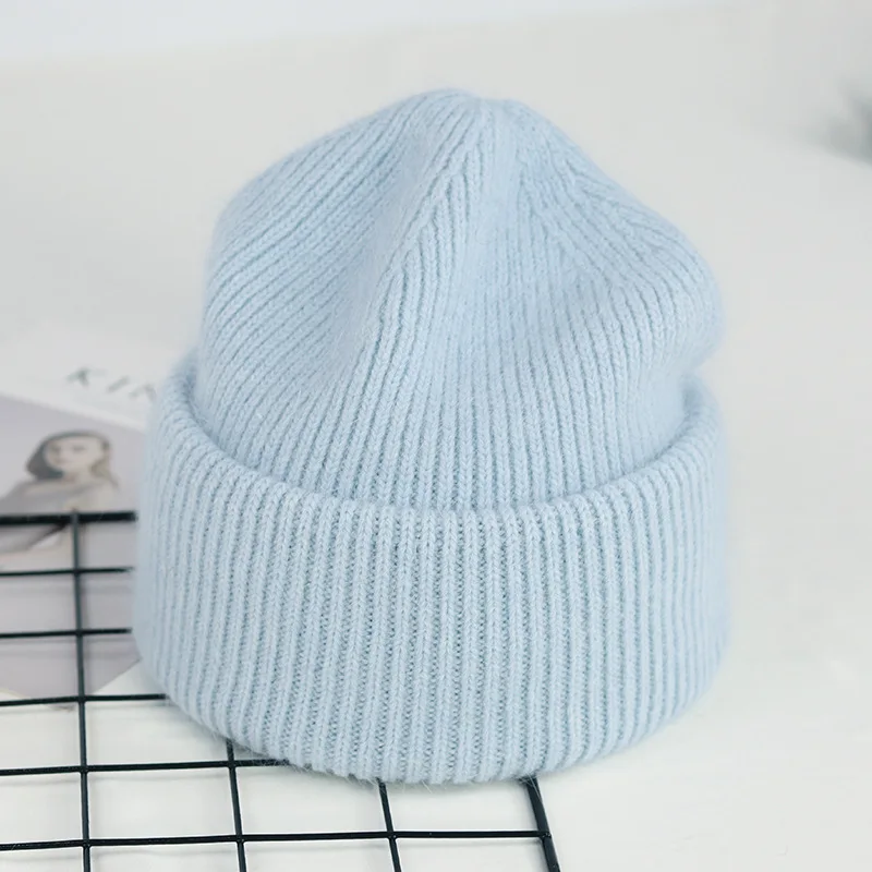 VISROVER 9 Colors Unisex Solid Color Real Rabbit Fur Beanies Winter Hat For Woman Knit Bonnet Acrylic Woman Autumn Warm Skullies
