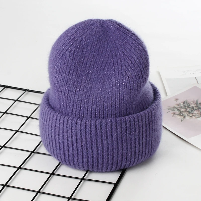 VISROVER 9 Colors Unisex Solid Color Real Rabbit Fur Beanies Winter Hat For Woman Knit Bonnet Acrylic Woman Autumn Warm Skullies