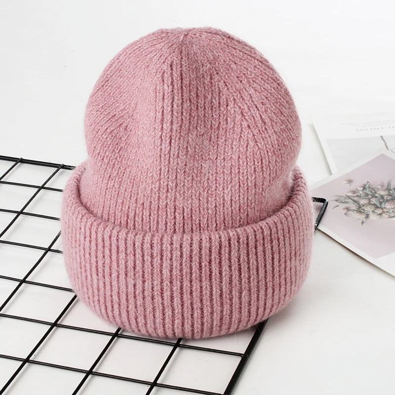 VISROVER 9 Colors Unisex Solid Color Real Rabbit Fur Beanies Winter Hat For Woman Knit Bonnet Acrylic Woman Autumn Warm Skullies
