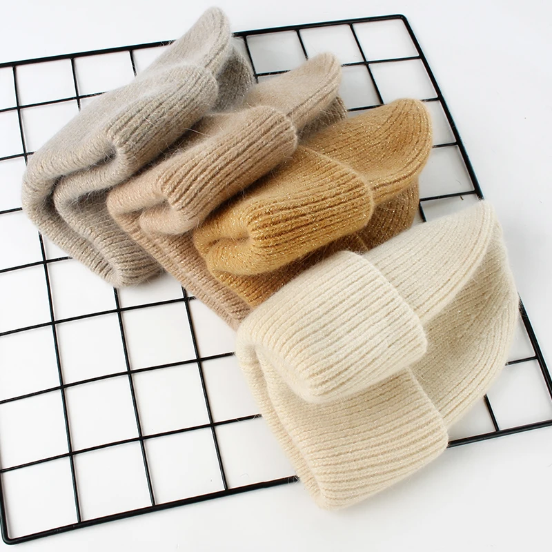 VISROVER 9 Colors Unisex Solid Color Real Rabbit Fur Beanies Winter Hat For Woman Knit Bonnet Acrylic Woman Autumn Warm Skullies
