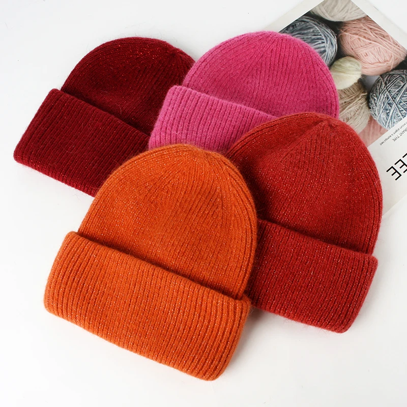 VISROVER 9 Colors Unisex Solid Color Real Rabbit Fur Beanies Winter Hat For Woman Knit Bonnet Acrylic Woman Autumn Warm Skullies