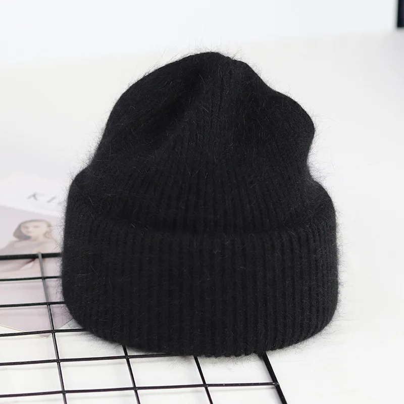 VISROVER 9 Colors Unisex Solid Color Real Rabbit Fur Beanies Winter Hat For Woman Knit Bonnet Acrylic Woman Autumn Warm Skullies