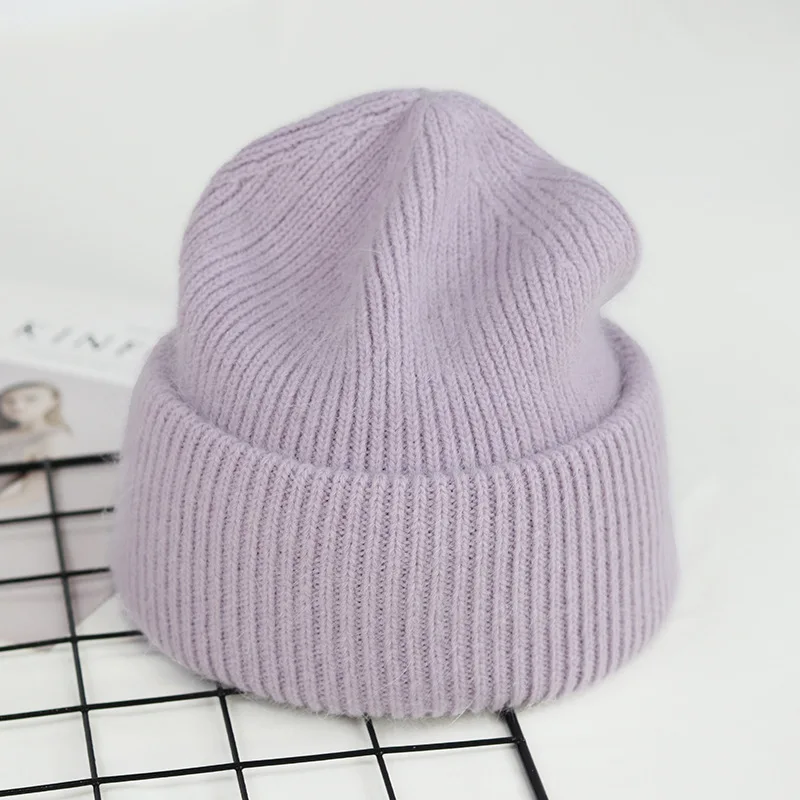 VISROVER 9 Colors Unisex Solid Color Real Rabbit Fur Beanies Winter Hat For Woman Knit Bonnet Acrylic Woman Autumn Warm Skullies