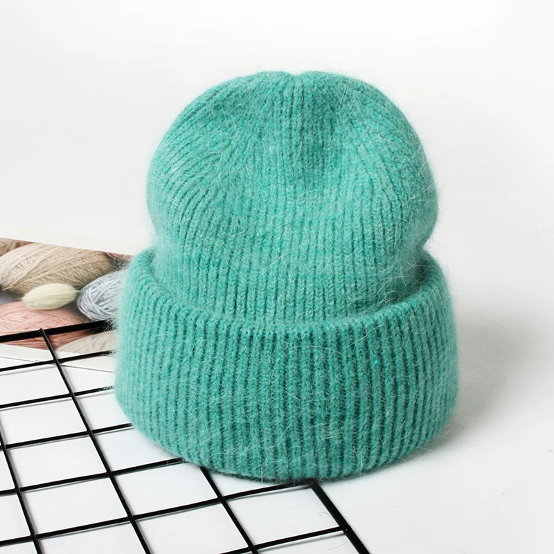 VISROVER 9 Colors Unisex Solid Color Real Rabbit Fur Beanies Winter Hat For Woman Knit Bonnet Acrylic Woman Autumn Warm Skullies