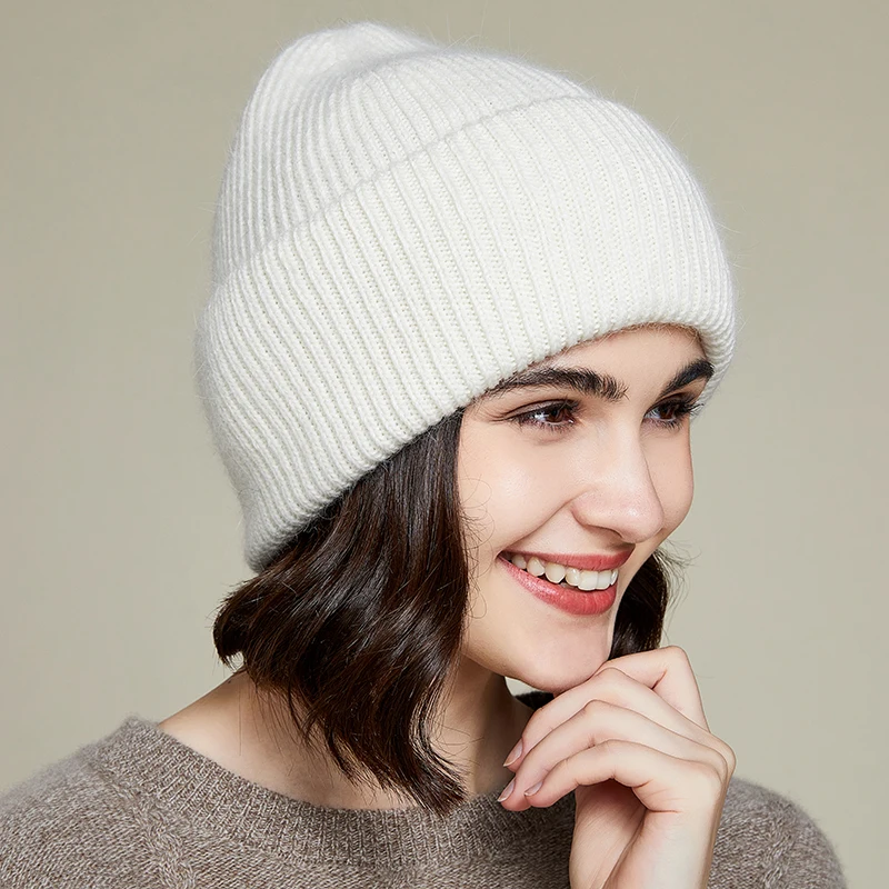 VISROVER 9 Colors Unisex Solid Color Real Rabbit Fur Beanies Winter Hat For Woman Knit Bonnet Acrylic Woman Autumn Warm Skullies
