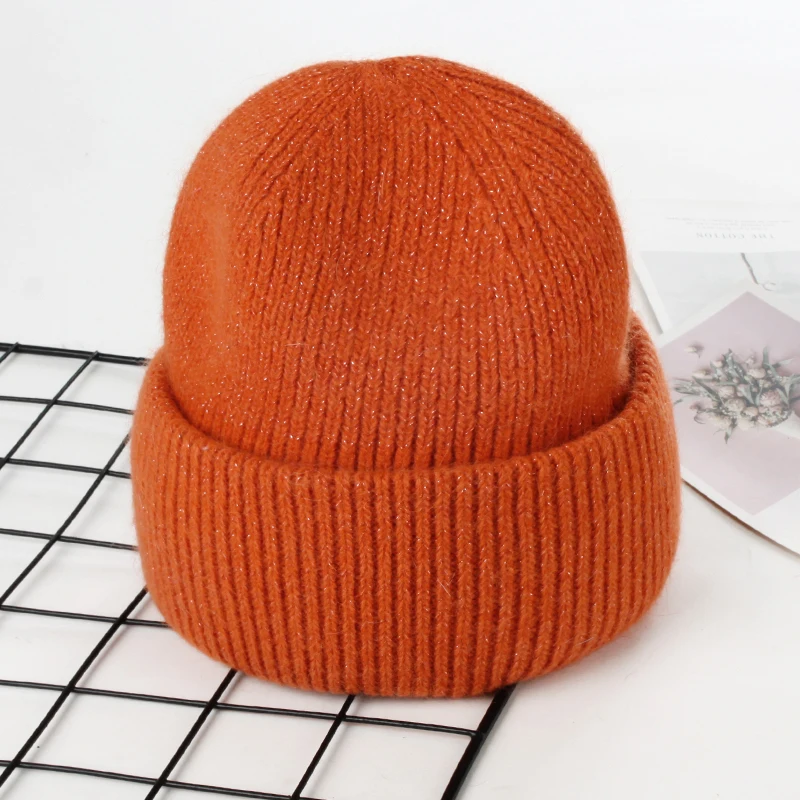 VISROVER 9 Colors Unisex Solid Color Real Rabbit Fur Beanies Winter Hat For Woman Knit Bonnet Acrylic Woman Autumn Warm Skullies