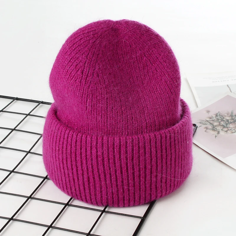 VISROVER 9 Colors Unisex Solid Color Real Rabbit Fur Beanies Winter Hat For Woman Knit Bonnet Acrylic Woman Autumn Warm Skullies