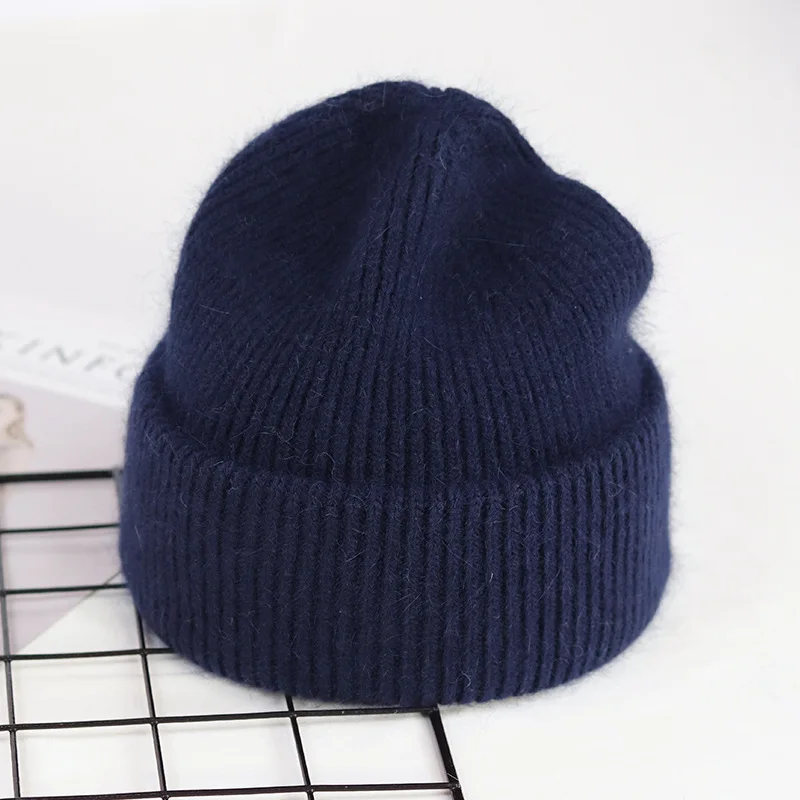 VISROVER 9 Colors Unisex Solid Color Real Rabbit Fur Beanies Winter Hat For Woman Knit Bonnet Acrylic Woman Autumn Warm Skullies