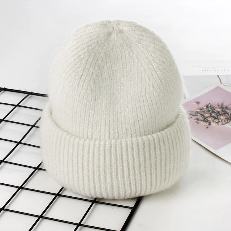 VISROVER 9 Colors Unisex Solid Color Real Rabbit Fur Beanies Winter Hat For Woman Knit Bonnet Acrylic Woman Autumn Warm Skullies