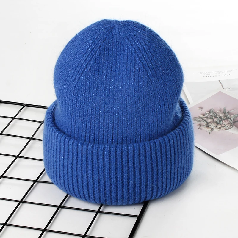 VISROVER 9 Colors Unisex Solid Color Real Rabbit Fur Beanies Winter Hat For Woman Knit Bonnet Acrylic Woman Autumn Warm Skullies