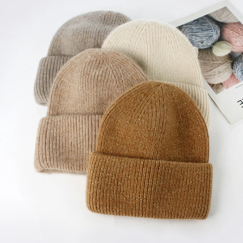 VISROVER 9 Colors Unisex Solid Color Real Rabbit Fur Beanies Winter Hat For Woman Knit Bonnet Acrylic Woman Autumn Warm Skullies