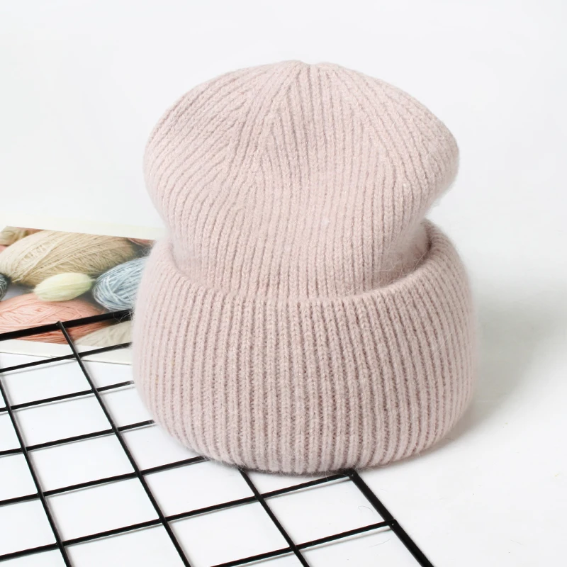 VISROVER 9 Colors Unisex Solid Color Real Rabbit Fur Beanies Winter Hat For Woman Knit Bonnet Acrylic Woman Autumn Warm Skullies