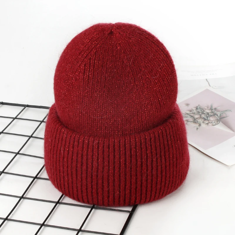 VISROVER 9 Colors Unisex Solid Color Real Rabbit Fur Beanies Winter Hat For Woman Knit Bonnet Acrylic Woman Autumn Warm Skullies