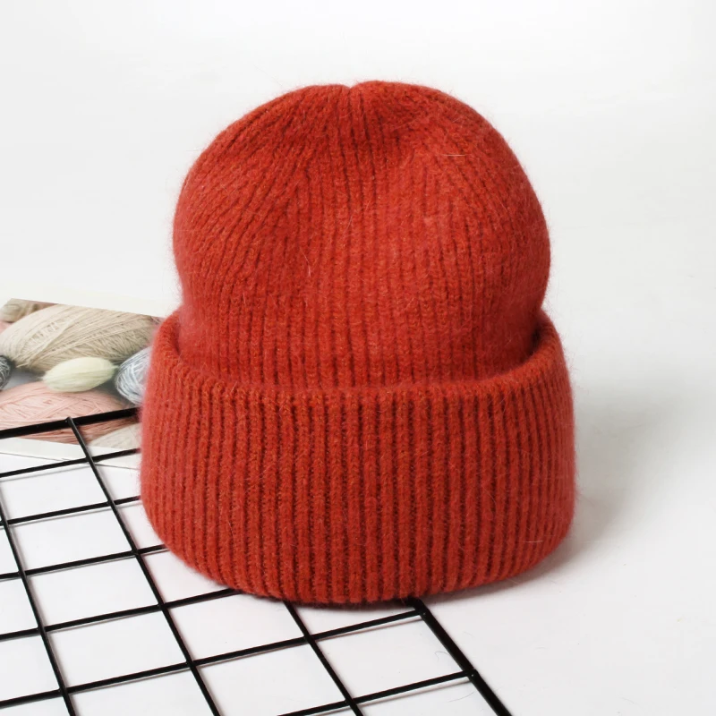 VISROVER 9 Colors Unisex Solid Color Real Rabbit Fur Beanies Winter Hat For Woman Knit Bonnet Acrylic Woman Autumn Warm Skullies