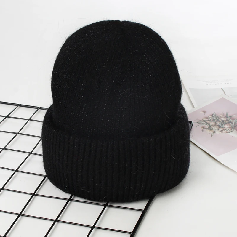 VISROVER 9 Colors Unisex Solid Color Real Rabbit Fur Beanies Winter Hat For Woman Knit Bonnet Acrylic Woman Autumn Warm Skullies
