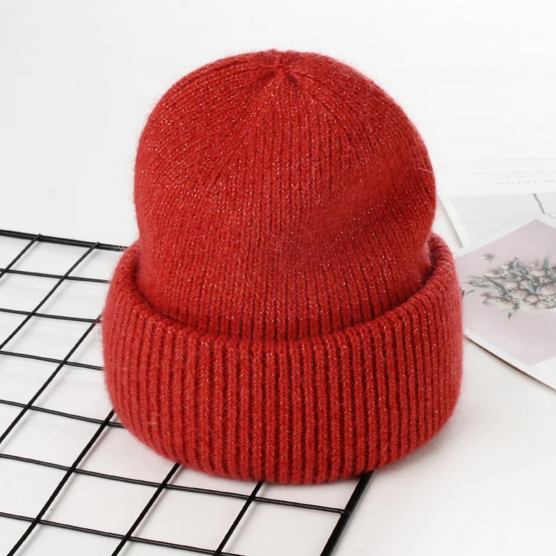 VISROVER 9 Colors Unisex Solid Color Real Rabbit Fur Beanies Winter Hat For Woman Knit Bonnet Acrylic Woman Autumn Warm Skullies