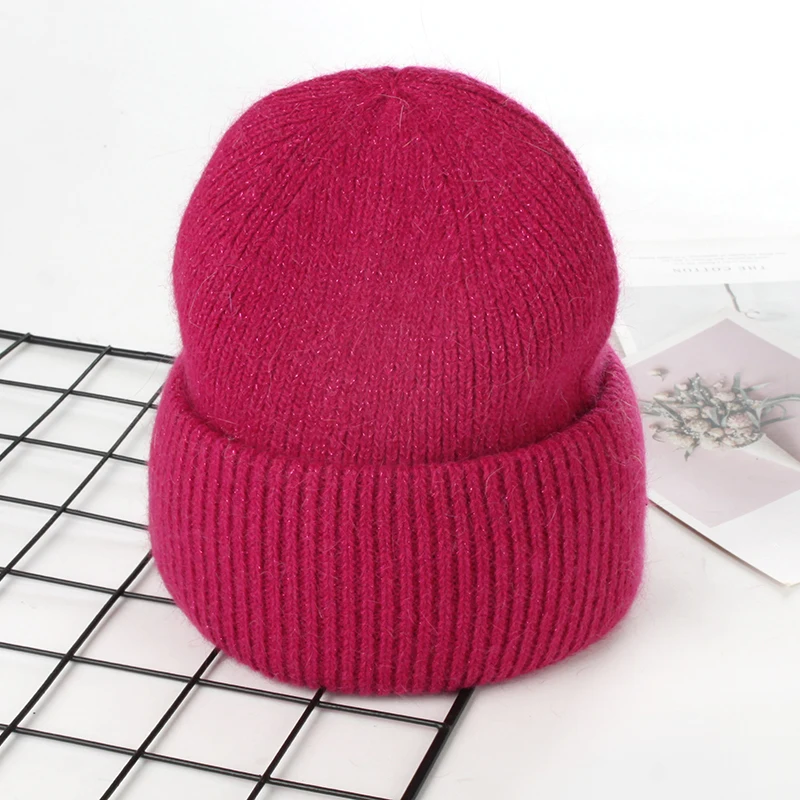 VISROVER 9 Colors Unisex Solid Color Real Rabbit Fur Beanies Winter Hat For Woman Knit Bonnet Acrylic Woman Autumn Warm Skullies