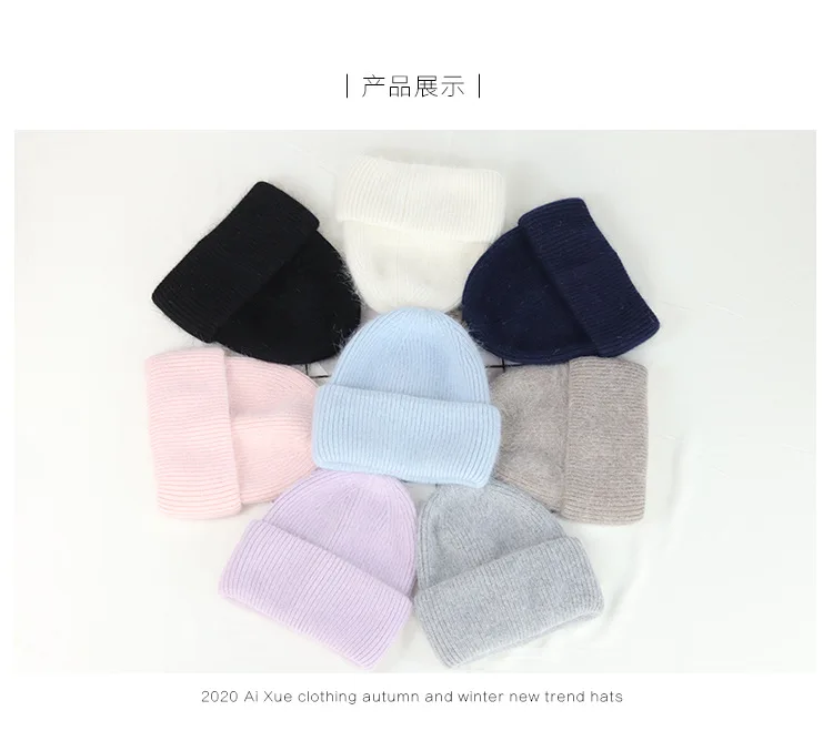 VISROVER 9 Colors Unisex Solid Color Real Rabbit Fur Beanies Winter Hat For Woman Knit Bonnet Acrylic Woman Autumn Warm Skullies