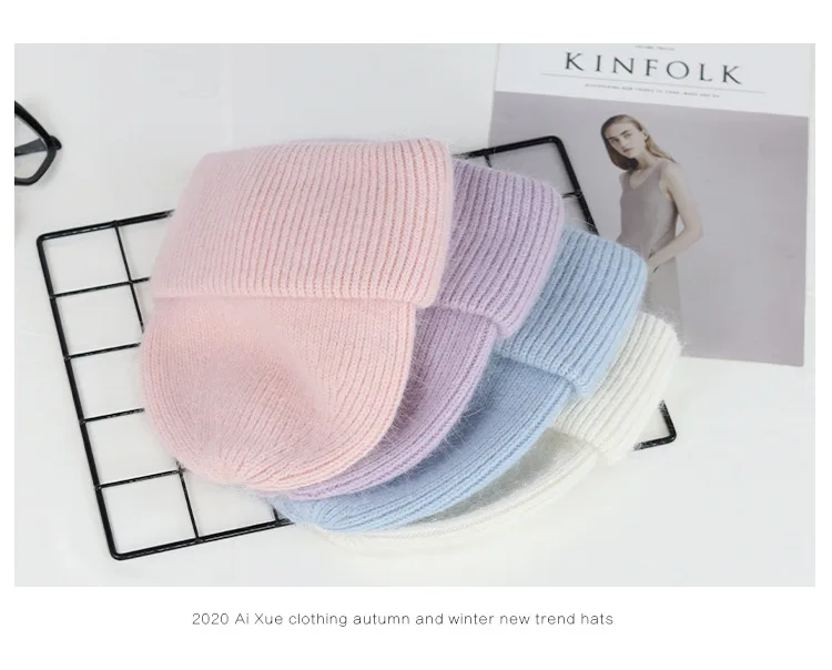 VISROVER 9 Colors Unisex Solid Color Real Rabbit Fur Beanies Winter Hat For Woman Knit Bonnet Acrylic Woman Autumn Warm Skullies