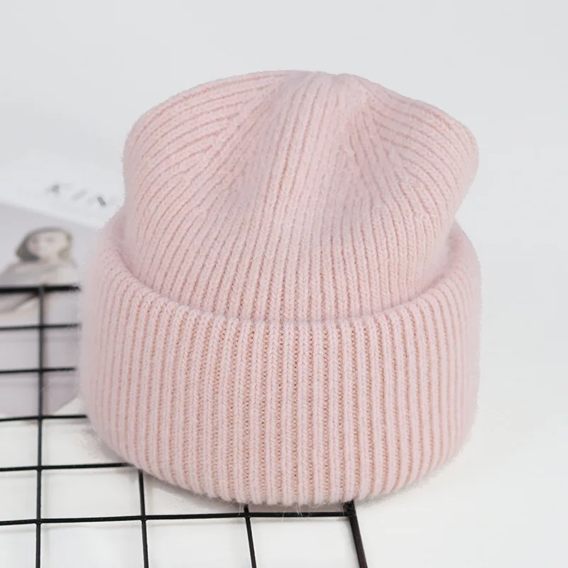 VISROVER 9 Colors Unisex Solid Color Real Rabbit Fur Beanies Winter Hat For Woman Knit Bonnet Acrylic Woman Autumn Warm Skullies