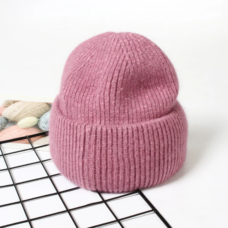 VISROVER 9 Colors Unisex Solid Color Real Rabbit Fur Beanies Winter Hat For Woman Knit Bonnet Acrylic Woman Autumn Warm Skullies