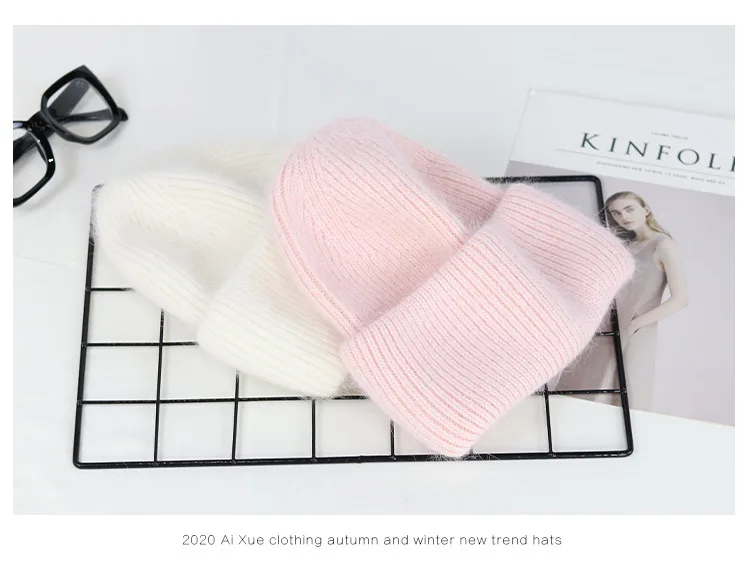 VISROVER 9 Colors Unisex Solid Color Real Rabbit Fur Beanies Winter Hat For Woman Knit Bonnet Acrylic Woman Autumn Warm Skullies