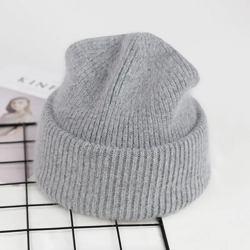 VISROVER 9 Colors Unisex Solid Color Real Rabbit Fur Beanies Winter Hat For Woman Knit Bonnet Acrylic Woman Autumn Warm Skullies