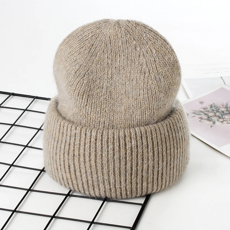 VISROVER 9 Colors Unisex Solid Color Real Rabbit Fur Beanies Winter Hat For Woman Knit Bonnet Acrylic Woman Autumn Warm Skullies