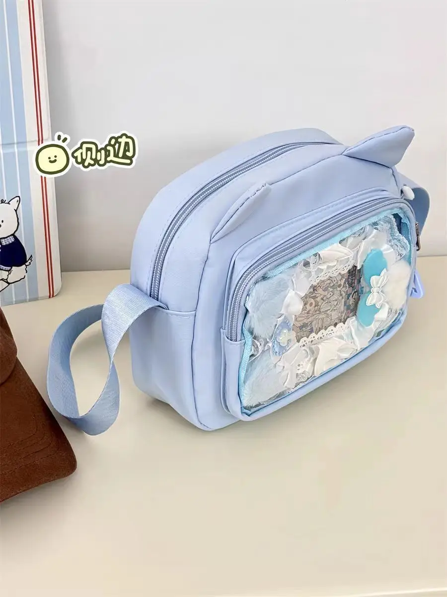 Japanese Harajuku Cute Girls Y2K Transparent Cartoon Ita Bag Ulzzang Doll Bag Versatile Crossbody Bag Casual Mobile Phone Bag