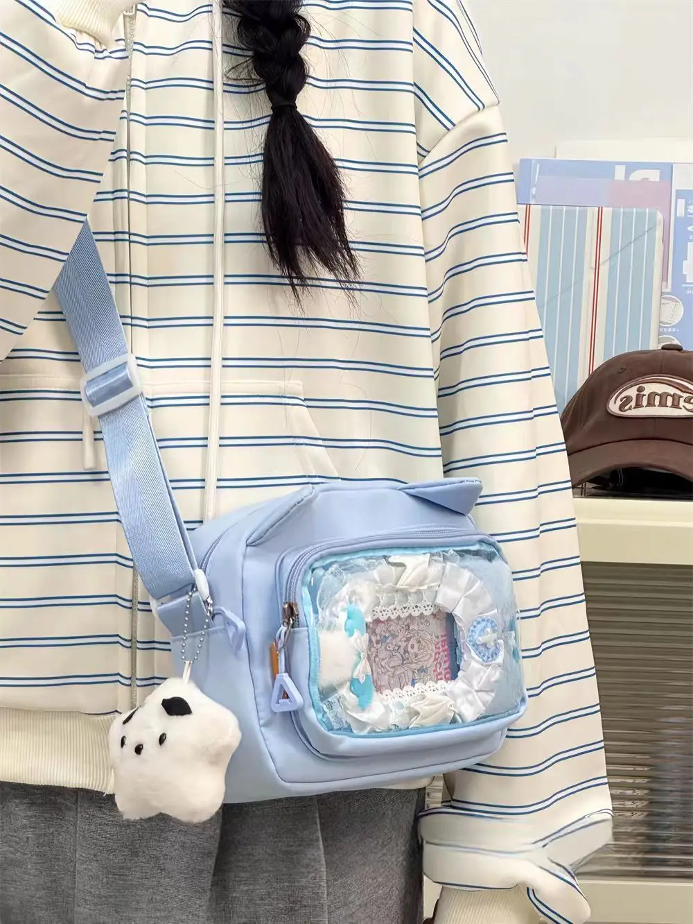 Japanese Harajuku Cute Girls Y2K Transparent Cartoon Ita Bag Ulzzang Doll Bag Versatile Crossbody Bag Casual Mobile Phone Bag