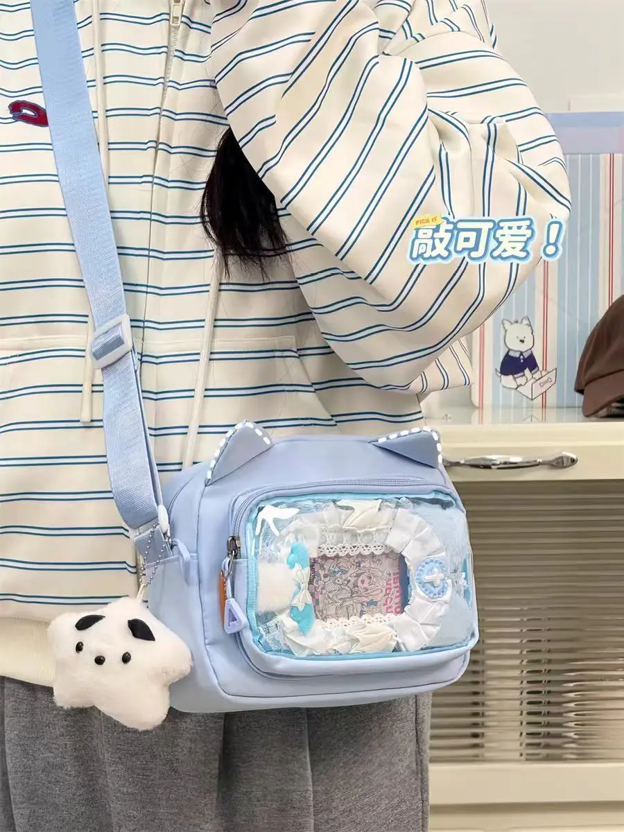 Japanese Harajuku Cute Girls Y2K Transparent Cartoon Ita Bag Ulzzang Doll Bag Versatile Crossbody Bag Casual Mobile Phone Bag
