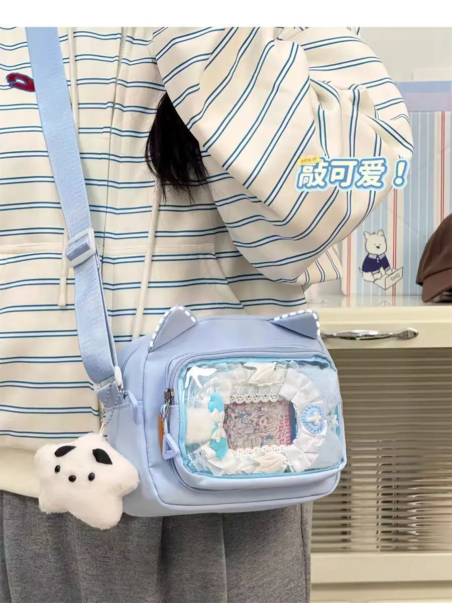 Japanese Harajuku Cute Girls Y2K Transparent Cartoon Ita Bag Ulzzang Doll Bag Versatile Crossbody Bag Casual Mobile Phone Bag