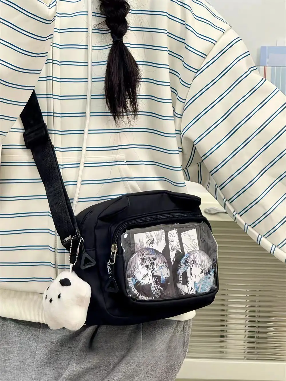 Japanese Harajuku Cute Girls Y2K Transparent Cartoon Ita Bag Ulzzang Doll Bag Versatile Crossbody Bag Casual Mobile Phone Bag