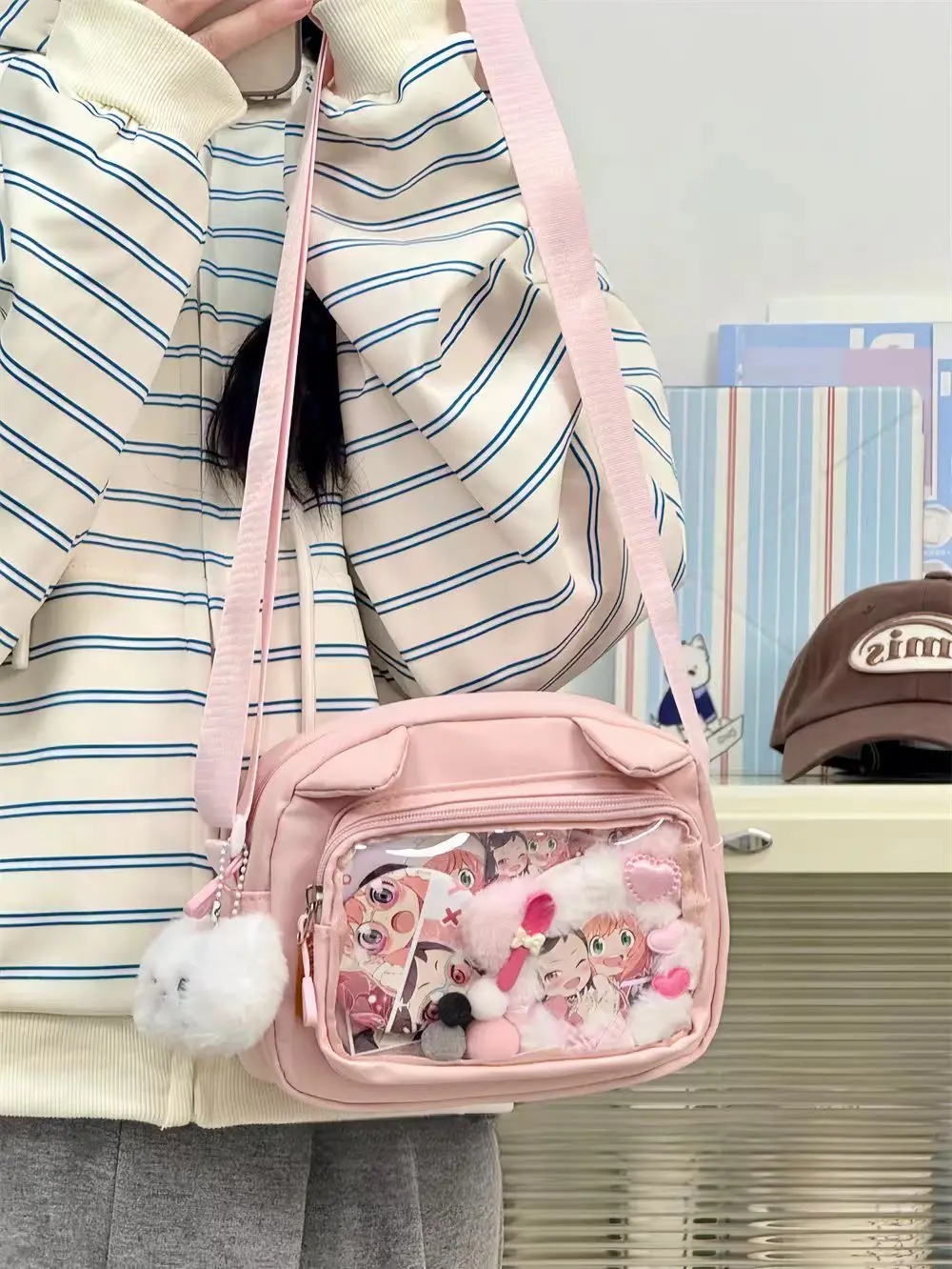 Japanese Harajuku Cute Girls Y2K Transparent Cartoon Ita Bag Ulzzang Doll Bag Versatile Crossbody Bag Casual Mobile Phone Bag