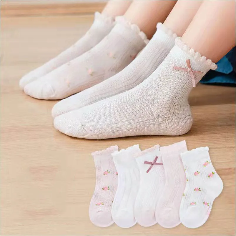 5Pairs/Set Summer Cute Sweet Kids Girls Socks Cotton All Print Children Socks Casual Mesh Cool Princess Socks 1-12Y Girls Socks