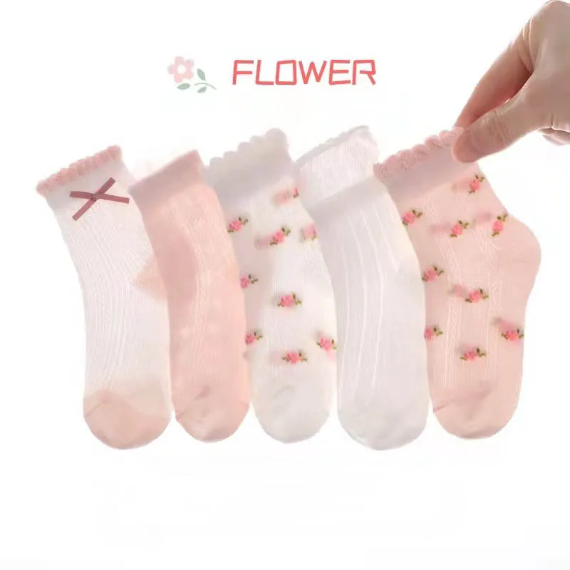 5Pairs/Set Summer Cute Sweet Kids Girls Socks Cotton All Print Children Socks Casual Mesh Cool Princess Socks 1-12Y Girls Socks