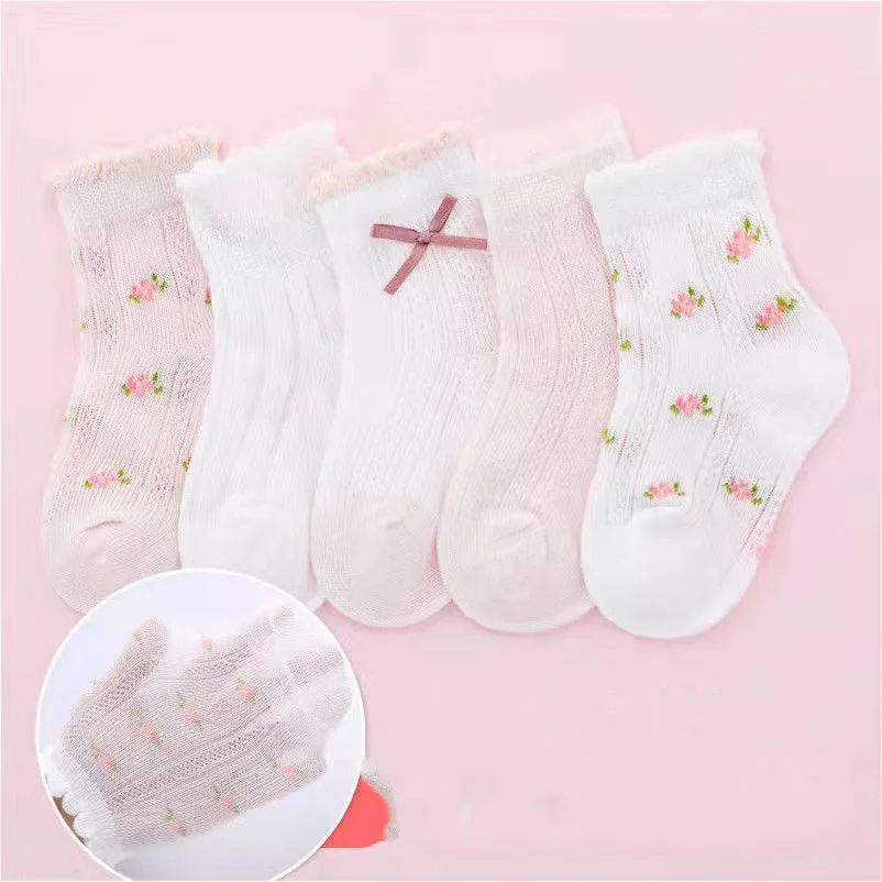 5Pairs/Set Summer Cute Sweet Kids Girls Socks Cotton All Print Children Socks Casual Mesh Cool Princess Socks 1-12Y Girls Socks