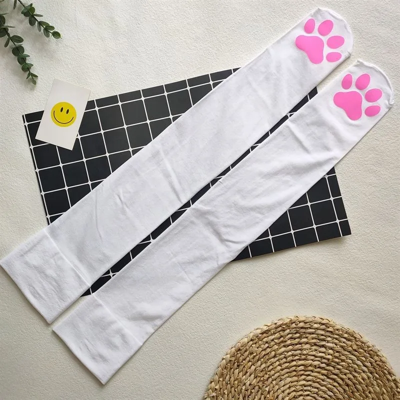 Womens Thigh High Stockings Cat Paw Pad Ladies Girls pink Long Over 3D Above Knee Socks Cosplay Lace Lolita Harajuku Y2k female