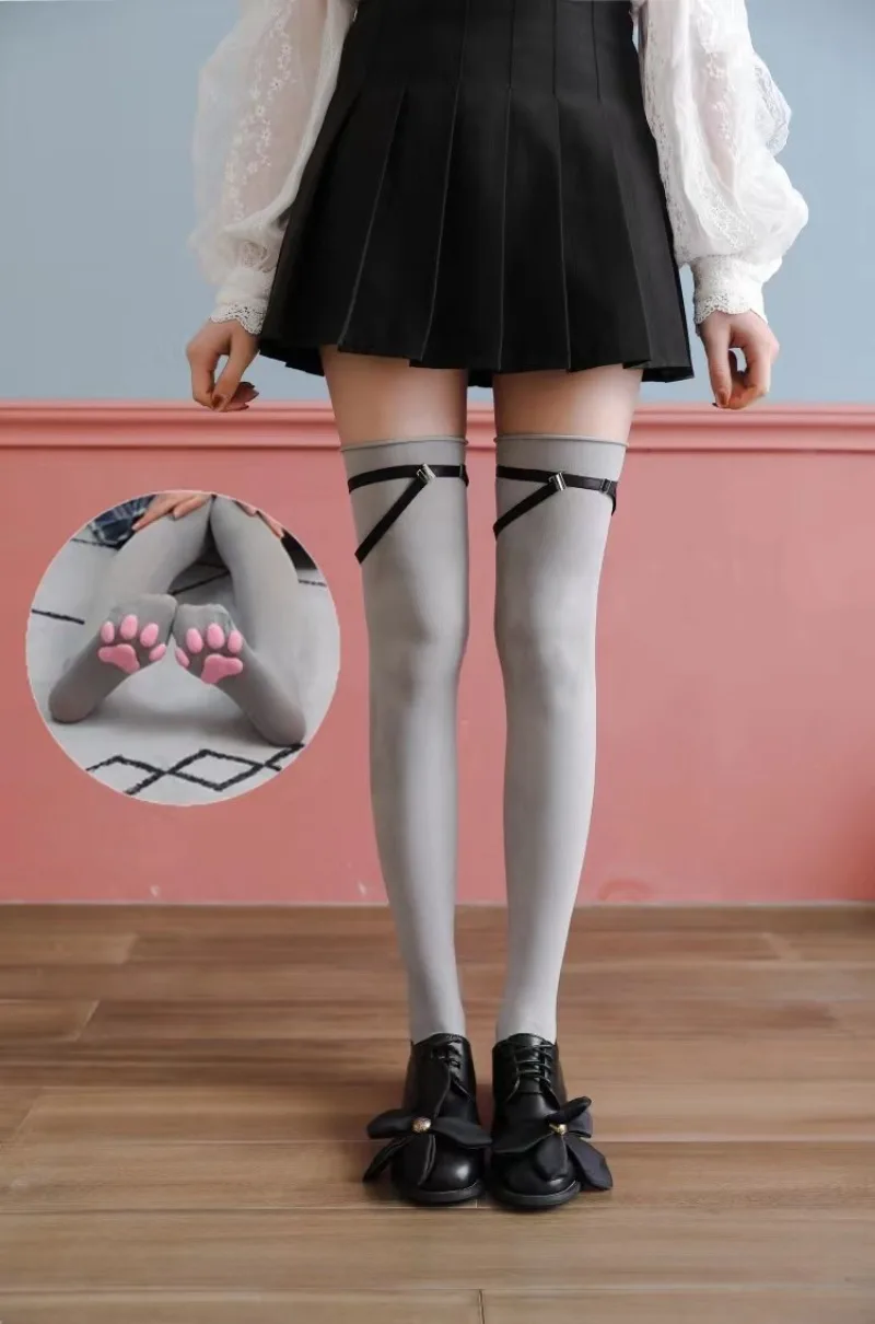 Womens Thigh High Stockings Cat Paw Pad Ladies Girls pink Long Over 3D Above Knee Socks Cosplay Lace Lolita Harajuku Y2k female
