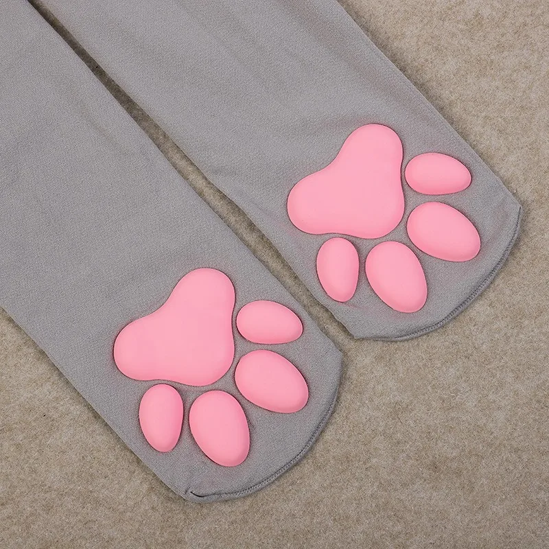 Womens Thigh High Stockings Cat Paw Pad Ladies Girls pink Long Over 3D Above Knee Socks Cosplay Lace Lolita Harajuku Y2k female