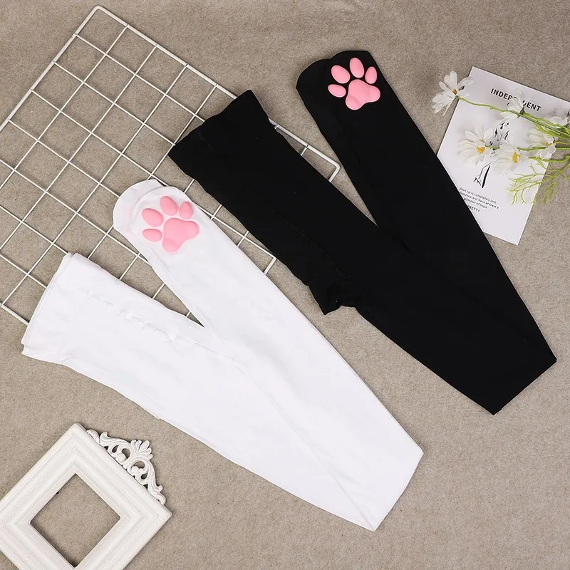 Womens Thigh High Stockings Cat Paw Pad Ladies Girls pink Long Over 3D Above Knee Socks Cosplay Lace Lolita Harajuku Y2k female