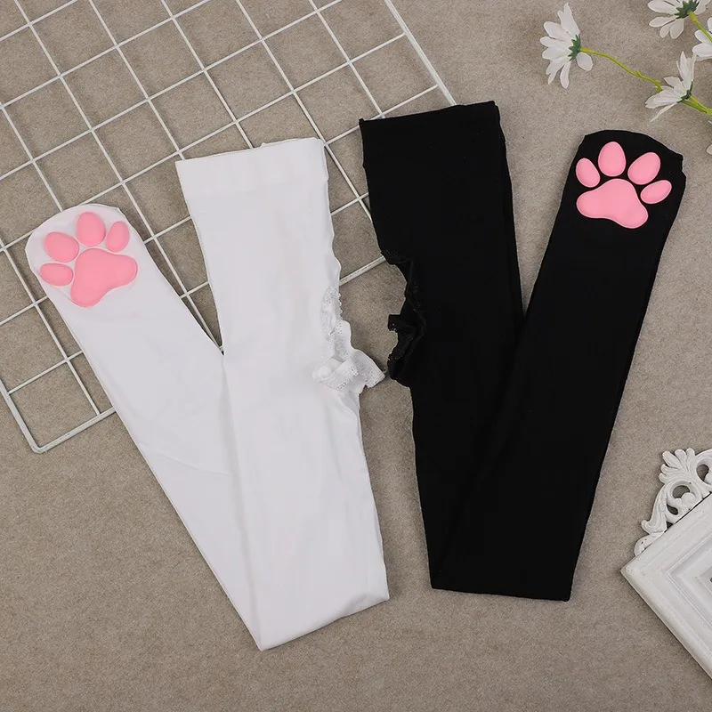 Womens Thigh High Stockings Cat Paw Pad Ladies Girls pink Long Over 3D Above Knee Socks Cosplay Lace Lolita Harajuku Y2k female