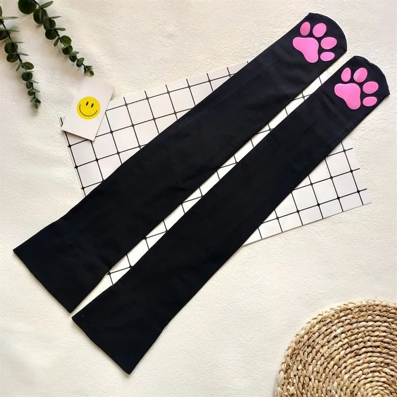 Womens Thigh High Stockings Cat Paw Pad Ladies Girls pink Long Over 3D Above Knee Socks Cosplay Lace Lolita Harajuku Y2k female